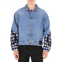 Mens Blue Embroidered Denim Jacket, Brand Size 50 (US Size 40)