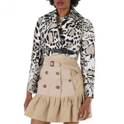 Ladies Cropped Ocelot Pattern Jacquard Caban Jacket, Brand Size 36 (US Size 2)