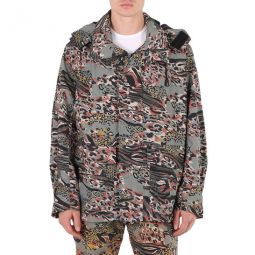 Mens Khaki/Venetian Red Animalier Camouflage Hooded Jacket, Brand Size 46 (US Size 36)