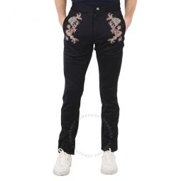 Mens Black Felpa Embroidered Pants, Size X-Small