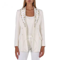 Ladies White / Gold Mirror Snake Double Breasted Jacket, Brand Size 38 (US Size 4)