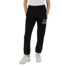 Ladies Black Lucky Symbols Applique Relaxed Fit Sweatpants, Brand Size 44 (US Size 10)