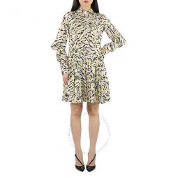 Ladies Aragonite/Black Blades Long Sleeve Printed Silk Dress, Brand Size 38 (US Size 4)
