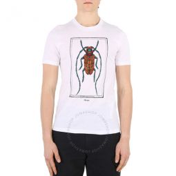 Mens Optic White Crystal Embellished Beetle T-shirt, Size X-Small