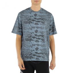 Mens Stone Blue Lizard Print T-shirt, Size Medium