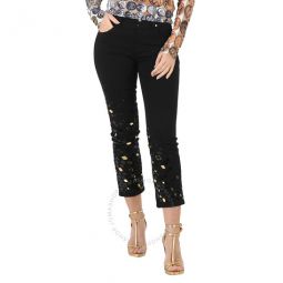 Ladies Black Snake Embroidery Skinny Crop Trousers, Brand Size 40 (US Size 6)