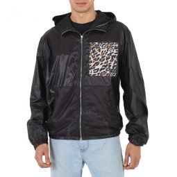 Mens Black Lightweight Leopard Pocket Windbreaker Jacket, Brand Size 50 (US Size 40)