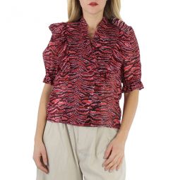 Ladies Graphic Print Silk Blouse, Brand Size 36 (US Size 2)