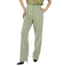 Ladies Green Marc Turn Wool-Blend High-Waist Pants, Brand Size 38 (US Size 4)