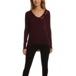 Camille Deep V Sweater - Wine Stripe