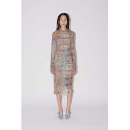 DRAPED MESH DRESS - multi