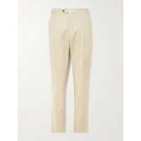 Slim-Fit Straight-Leg Pleated Cotton-Blend Twill Trousers