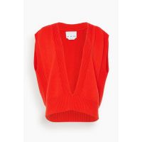 Top Deep V-Neck Knit Sweater in Rosso