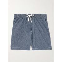 Easy Straight-Leg Striped Cotton-Chambray Drawstring Shorts