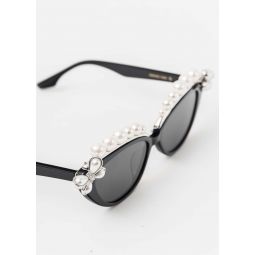 Plain Pearl Eyebrow Sunglasses - Black Multi