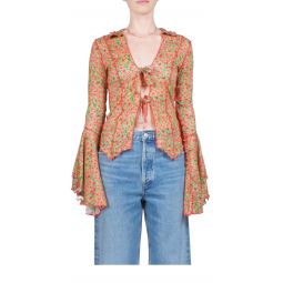 Zee Fluted Sleeve Tie-Front Shirt - Multi