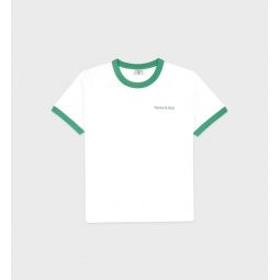 SPORTY + RICH Serif Logo Ringer T-Shirt - White/Verde