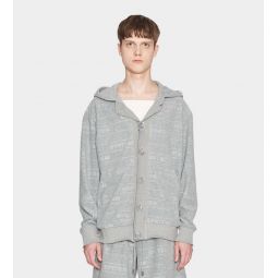 Embossed Terry Button Front Hoodie - Grey