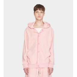 Embossed Terry Button Front Hoodie - Pink