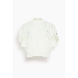 Nylon Twill x Knit Pullover in Off White