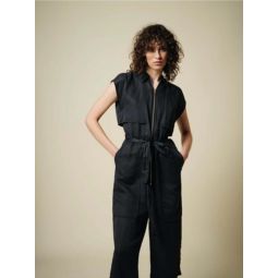 Maxine Short Sleeve Cargo Jumpsuit - Licorice Black