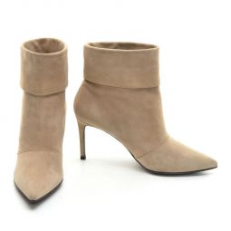 Fold Back Stiletto Suede Boots - Beige