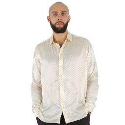 Studded Silk Satin Long Sleeve Shirt, Brand Size 39