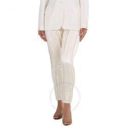 White Crinkle-Effect Tailored Trousers, Brand Size 38 (US Size 6)
