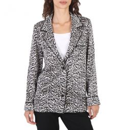 Ladies Black Leopard-pattern Silk Blazer, Brand Size 38