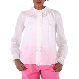 Ladies White Broderie Anglaise Frilled Blouse In Cotton Voile, Brand Size 38 (US Size 4)
