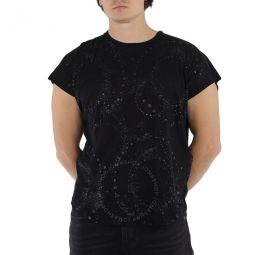 Black Cotton Short Sleeve T-shirt With Galaxy Detail, Size Medium
