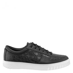 Mens Scuby Black Croco Leather Low-top Sneakers, Brand Size 7