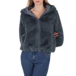 Ash Blue Laila Faux Fur Reversible Hooded Jacket, Brand Size 4 (X-Large)