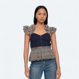 Marley Pleated Sleveless Top - Navy/Sand