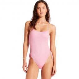 Sea Dive Scoop Neck Drawstring One-Piece Swimsuit - Womens