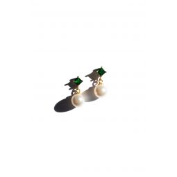 Seree Diana Zircon Pearl Drop Earrings - Gold/Green