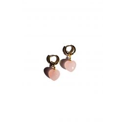 Heart Jade stone charm earrings - Pink