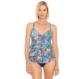 Penbrooke Womens Floral Bliss 3 Tier Faukini One Piece Swimsuit