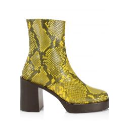 Raid Snakeskin-Embossed Leather Platform Ankle Boots - yellow