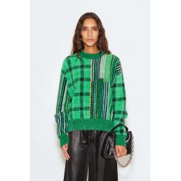 Calder Sweater in Green Plaid Stacked Stripe