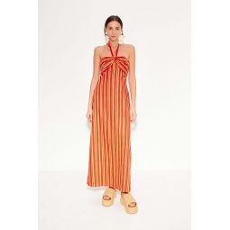 Del Linen Dress - Retro Red Orange Stripe
