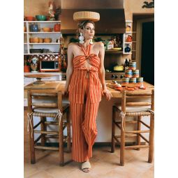 Lure Linen Top - Retro Red Orange Stripe