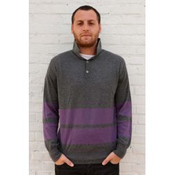 Cashmere Stripe LS Polo - Charcoal/purple