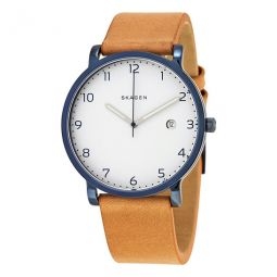 Hagen White Dial Mens Leather Watch