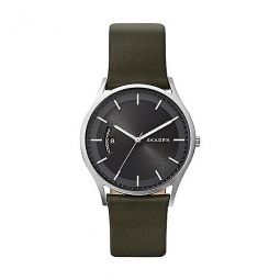 Holst Black Dial Mens Olive Green Leather Watch