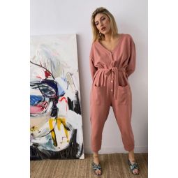 The Jogger Jumpsuit - Baked Coral