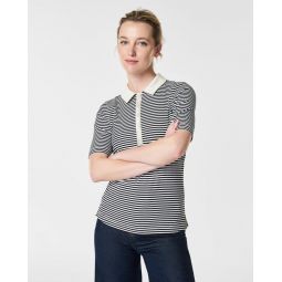 Stretch Rib Striped Polo Top