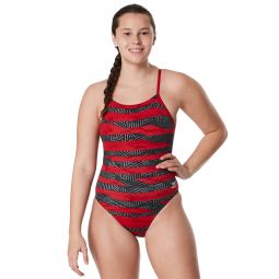 Speedo Womens Contort Stripes Crossback One Piece Swimsuit
