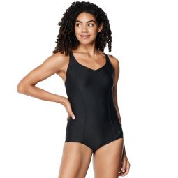 Speedo Womens Chlorine Resistant Solid Sweetheart One Piece Swimsuit