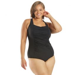 Speedo Womens Plus Solid Shirred Tank One Piece Swimsuit